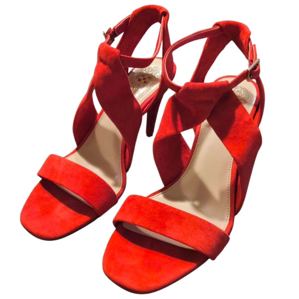 Vince Camuto Red Suede Overlapping Strap High Heels Size 9.5